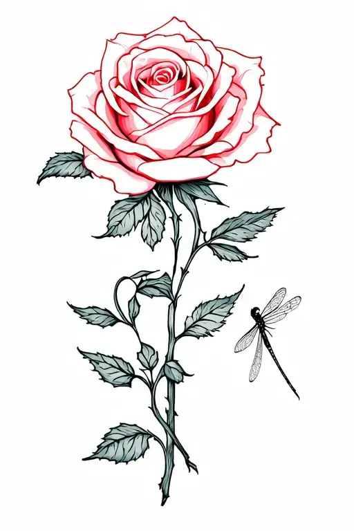 Self-hug With A Rose And A Dragonfly