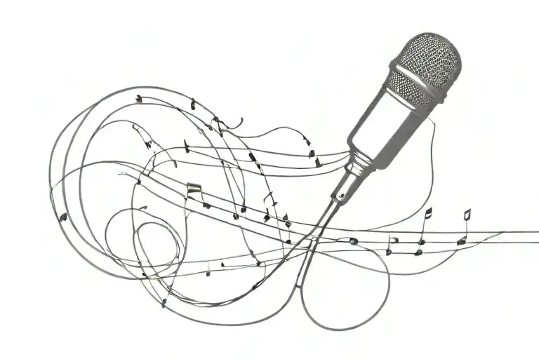 A Minimalist Design Of A Microphone Intertwined With Sheet Music Notes