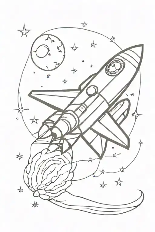 Nasa Spaceship And Moon With American Flag On It