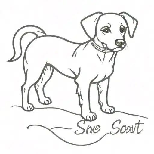 Small Dog Memorial Tattoo With The Name Scout