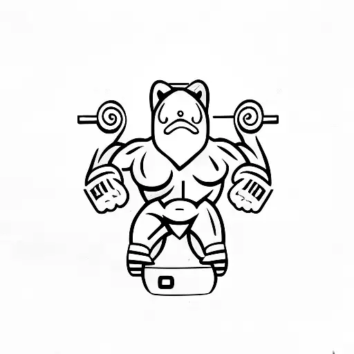 A Minimalist Tattoo Of A Weightlifter Lifting A Barbell With Gaming Symbols As Weights