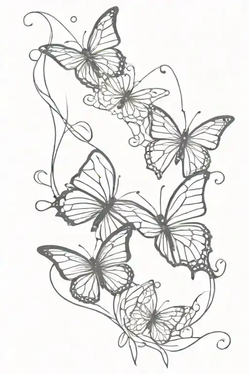 Line Tattoo With Cute Butterfly Flying