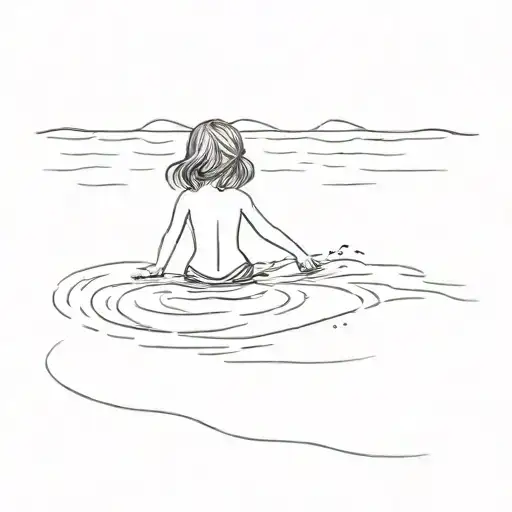Little Girl Facing Backwards Swimming In The Ocean