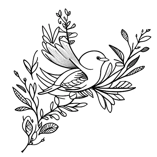 A Graceful Bird Perched On A Branch Adorned With Blooming Flowers