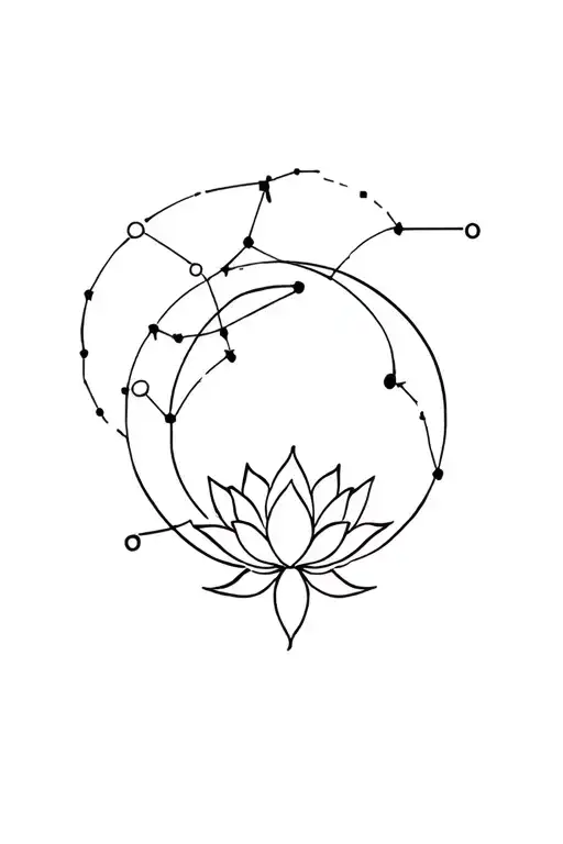 Sagittarius Constellation Intertwined With Winning Gibbous Moon And Lotus Flower