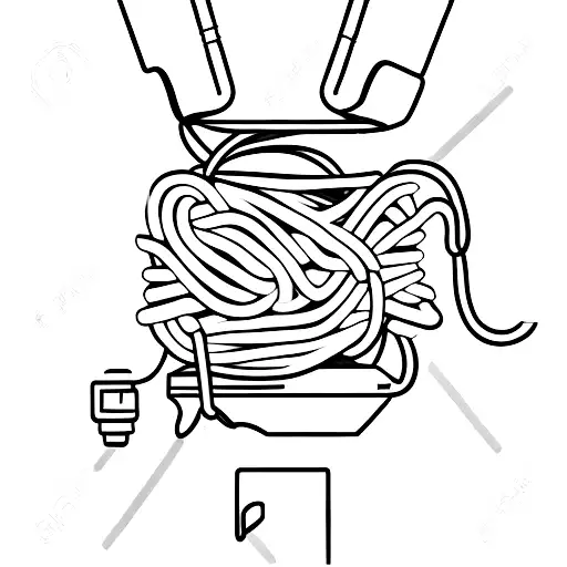 A Black-grey Tattoo Of A Spool Of Wire Unraveling Into A Telephone Line