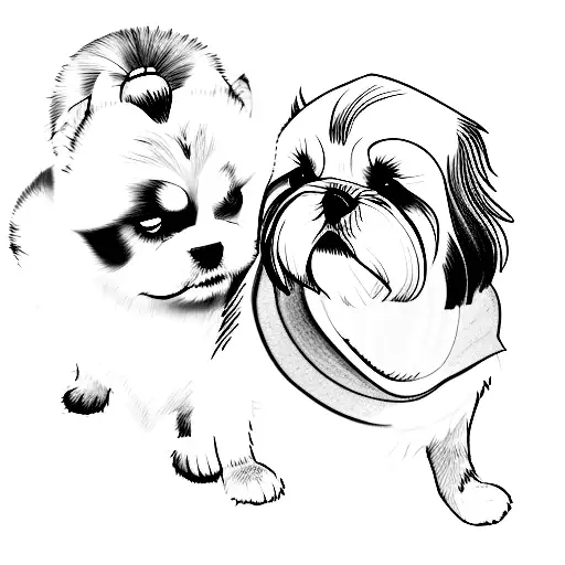 A Sketch-style Portrait Of A Shihtzu And Husky Together