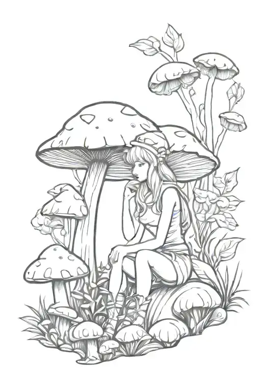 Fairy Sitting On Mushroom Forest