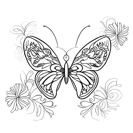 A Floral Pattern Forming The Shape Of A Butterfly