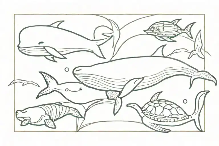 Whale And Turtle Swimming
