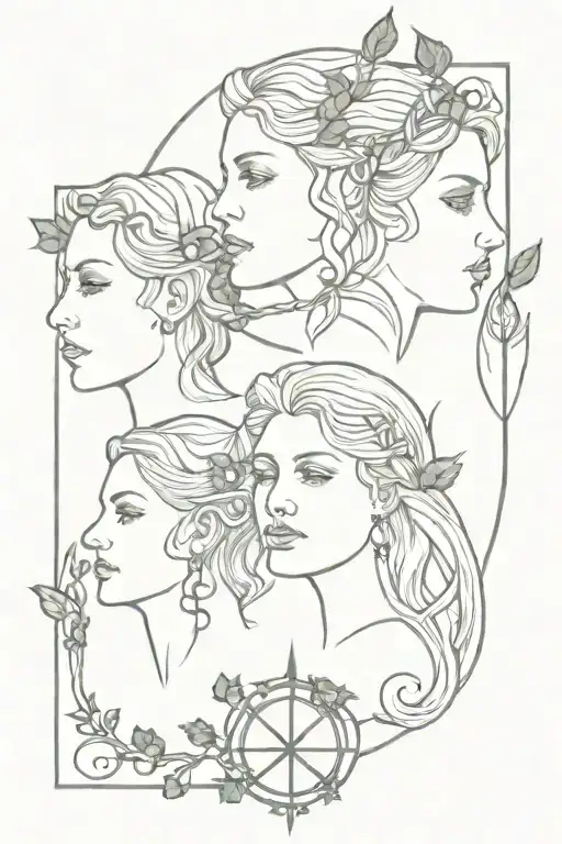 Triple Goddess Faces With Ivy In Hair And Dagger In Front
