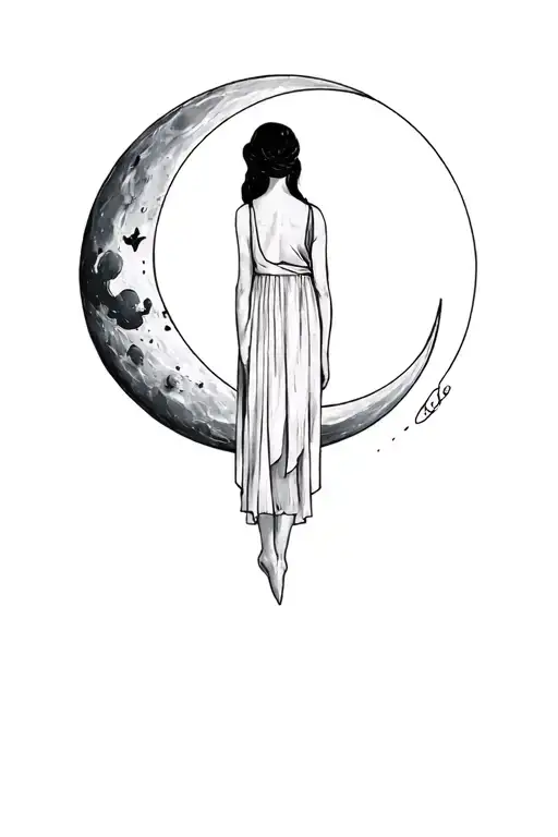 Girl Standing On The Moon Rising