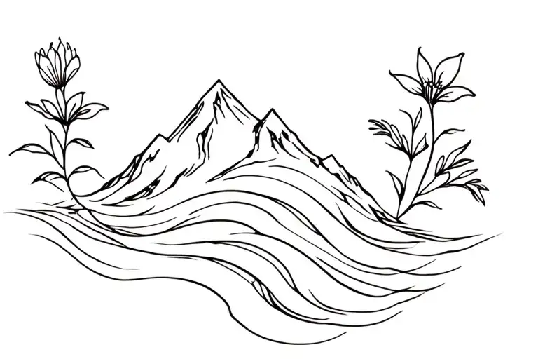 Mountain Wave And Flower Intertwined