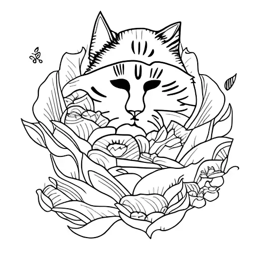 Sleeping Cat On Flower Petal
