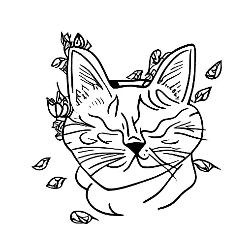 Sleeping Cat On Flower Petal