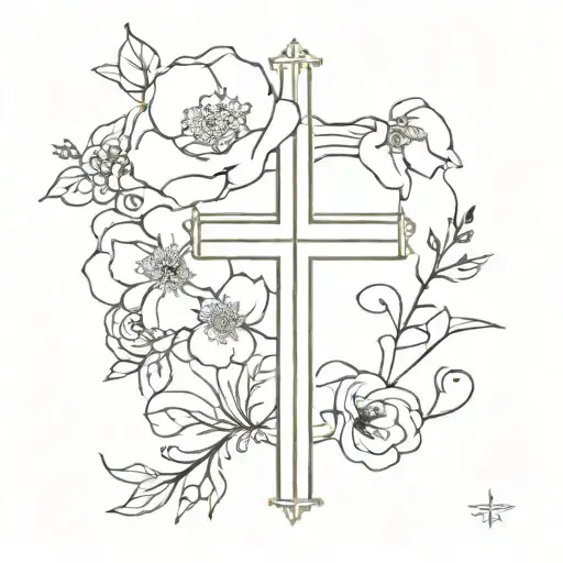 Cross With Faith Over Fear And Flowers