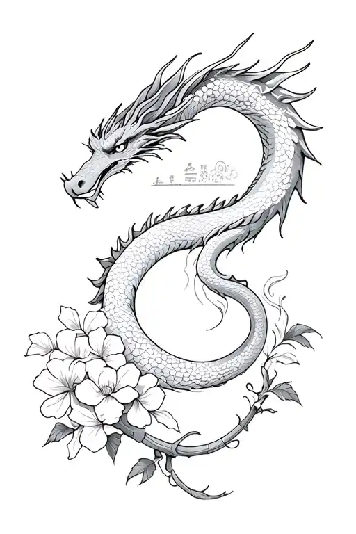 Cherry Flowers And Dragon Surrounded