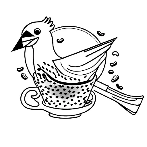 Bird Drinking From A Cup Of Coffee