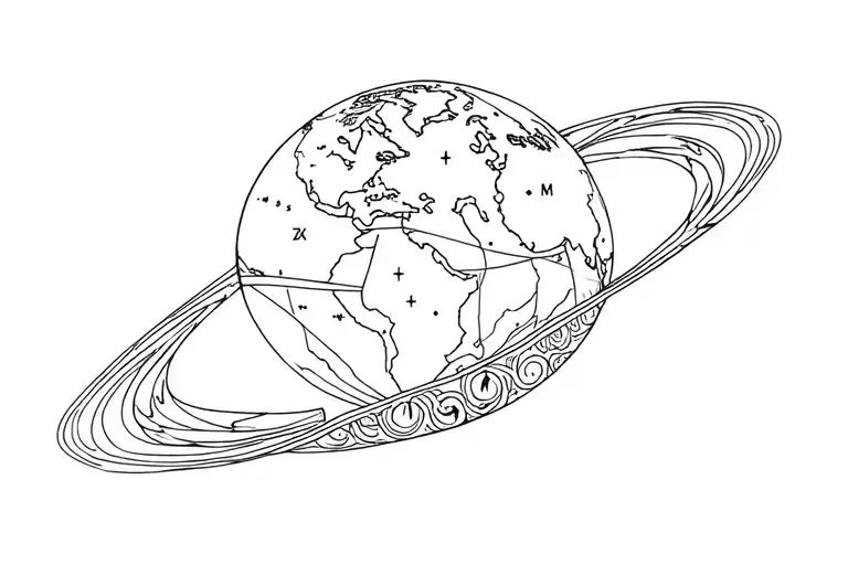 Planet Earth With Zodiac Sign Aquarius And Libra Combined And Framed With The Style Of A Mandala