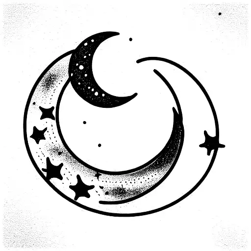 Crescent Moon With Stars And Ocean