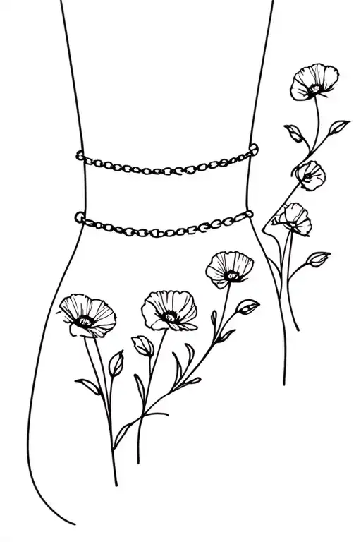 Single Line Poppies Anklet Bracelet