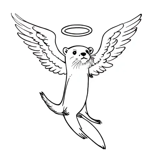 Otter With Angel Halo And Wings Flying