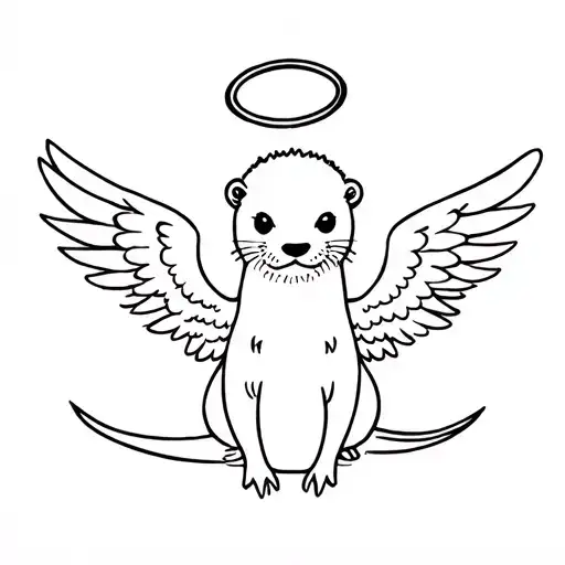 Otter With Angel Halo And Wings Spread Wings With Head Center