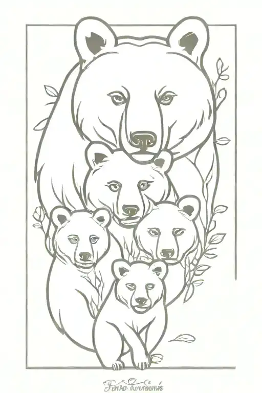 Floral Mother Bear With 3 Cubs Face Only