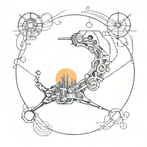 Design A Tattoo Featuring A Machine Learning Algorithm Intertwined With A Sunset Motif