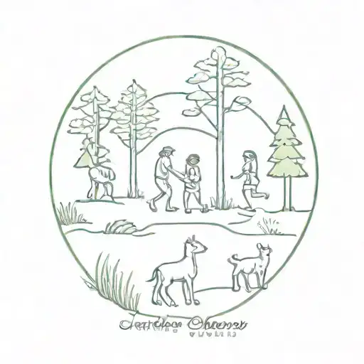A Playful Tattoo Of Friends Enjoying A Good Time In A Forest Clearing