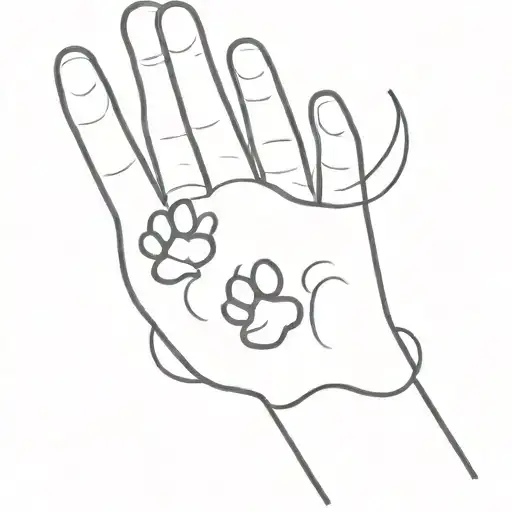 Tattoo With A Hand With A Small Dog Paw And A Second Larger Paw With A Wire Connecting It All