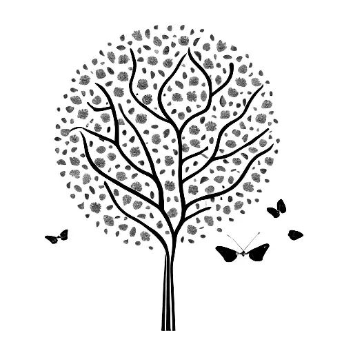 Orange Tree With Butterflies Flying