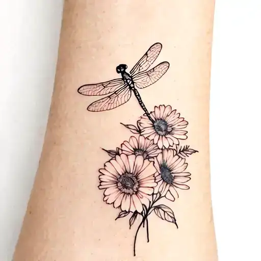 Small Dragonfly With Feb Birth Flower Bouquet