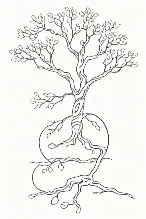 Simple Drawing Of Tree With Two Barefoot Prints On Ground Beside Tree