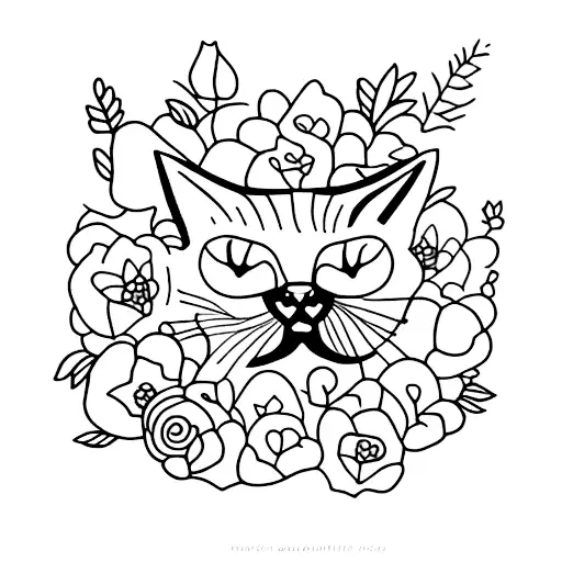 Cat Surrounded By Flowers