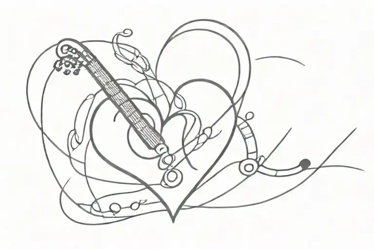 Heart Music Phone Tattoo