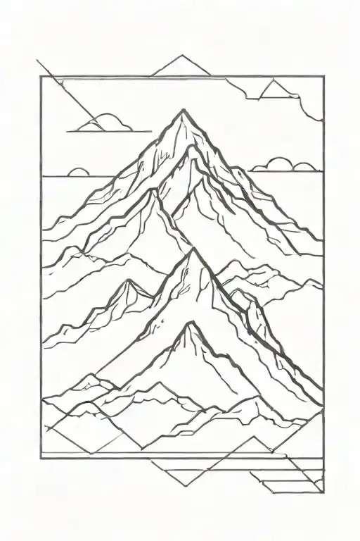 Geometric Mountain In A Rectangle Frame Tattoo