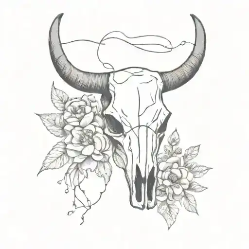Feminine Longhorn Skull With Flowers Wrapped