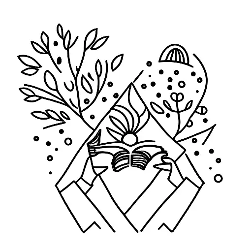 A Minimalist Tattoo Of A Person Reading Under A Tree Surrounded By Nature