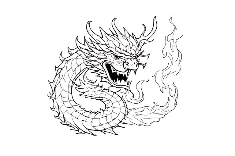 Samurai Mask With The Dragon Wrapped Around Raising Fire