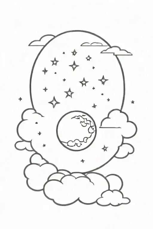 Moon In Center With Clouds Surrounding