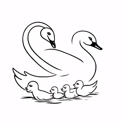 Mother Swan And Two Babies