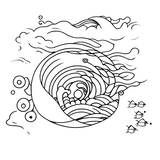 A Minimalist Tattoo Of A Paintbrush Creating A Beautiful Ocean Scene