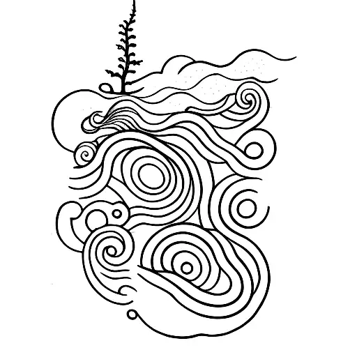 A Minimalist Tattoo Of A Paintbrush Creating A Beautiful Ocean Scene