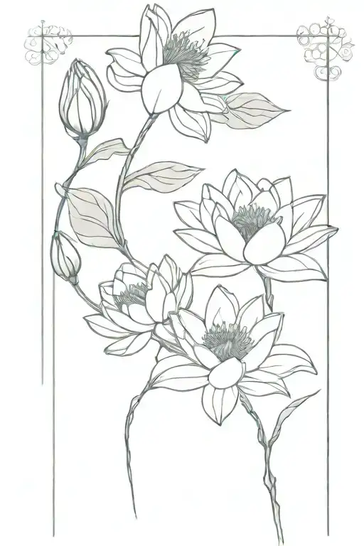 Water Lily And Larkspur Flowers Intertwined With Gehrig And Huxley In The Stems