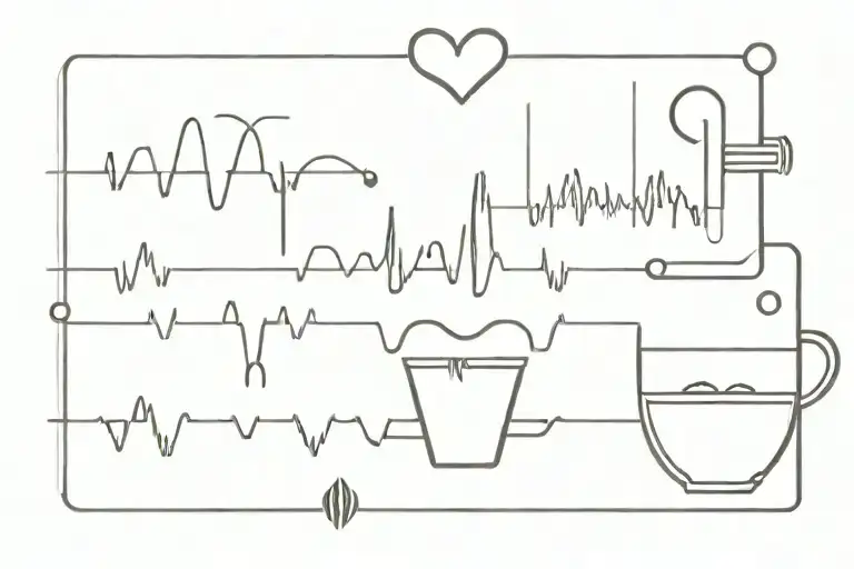 Heart Rate Line Including Coffee And Whiskey Glass