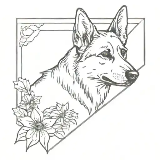 Dainty Fine Line Frame With Bow And A German Shepherd Inside