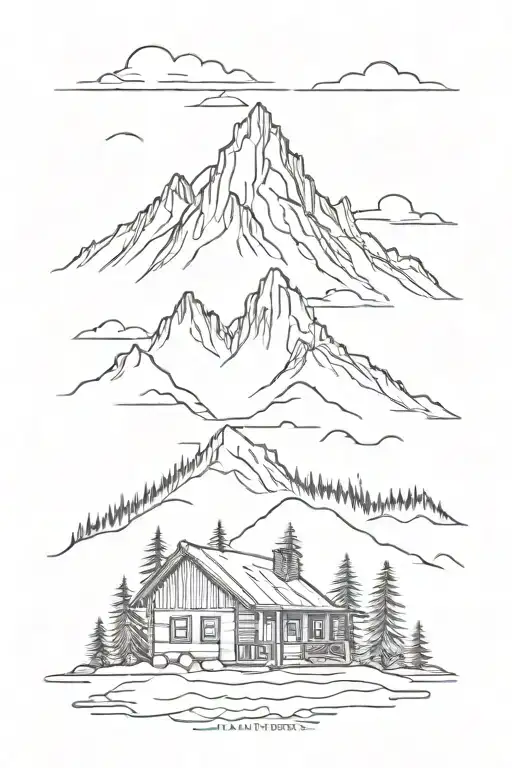 A Line Cabin With Mountains Background