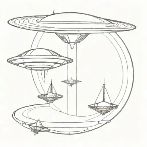 Engineer Drawing Of An Alien Flying Saucer In Three Projections