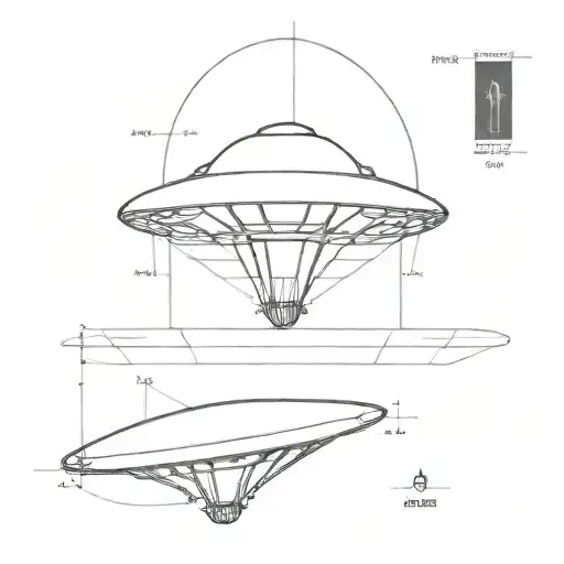 Engineering Drawing Of An Alien Flying Saucer In Three Views